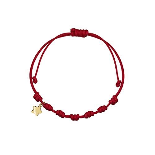 Mittleres rotes Sieben-7-Knoten-Armband mit 18 Karat Gelbgold-Anhänger für Babymädchen oder Frauen Kabbalah Amulet Evil Eye Protection (Stern aus 18 Karat Gold)
