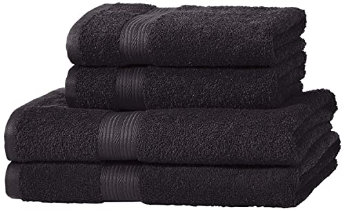 AmazonBasics Handtuch-Set, ausbleichsicher, 2 Badetücher und 2 Handtücher, Schwarz, 100% Baumwolle 500g/m²