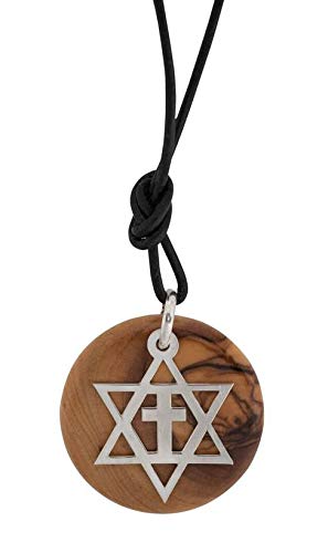 Christliche Geschenkideen David Stern Halskette aus Bethlehem mit Anhänger Olivenholz und 925 Silber