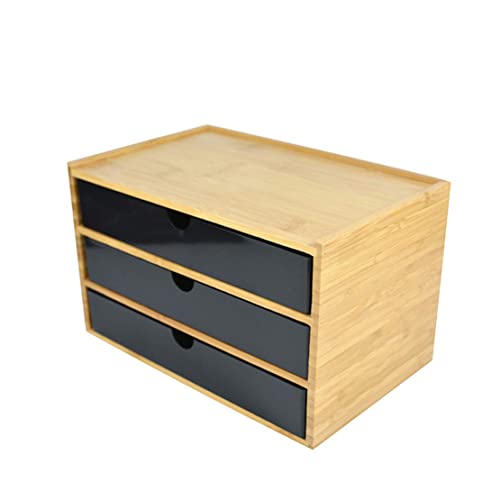 Verve Jelly Desktop Schubladenbox Holz, Aufbewahrungsbox mit Schubladen Vintage Schmuckkästchen Holzkästchen Holzbox mit Schubfach Organizer Holz Tischkommode zur Aufbewahrung (Schwarz, 3 Stöckig)