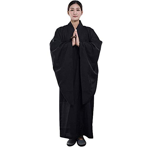 JKGHK Kampfsportkleidung Shaolin Unisex Monk Kung-Fu-Robe Kostüm langes Kleid Meditation Anzug,Schwarz,L