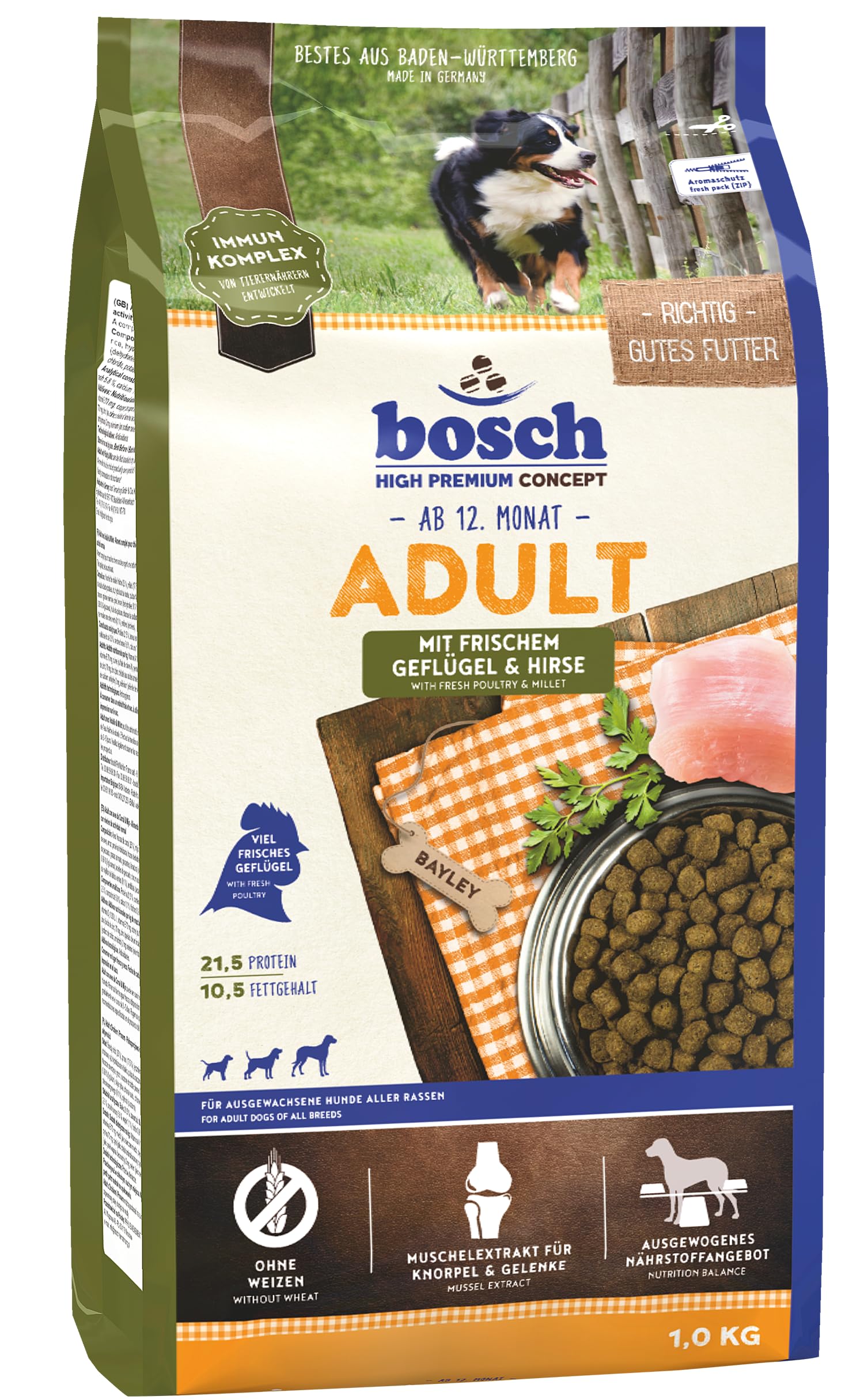 bosch HPC Adult mit frischem Geflügel & Hirse | Hundetrockenfutter für ausgewachsene Hunde aller Rassen | 1 x 15 kg
