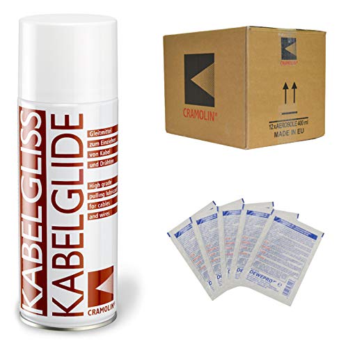 KABELGLISS - VPE: 12 x 400ml Spraydose - Gleitmittel zum Einziehen von Kabeln und Drähten - ITW Cramolin - 1511611 - inkl. 5 St. DEWEPRO® SingleScrubs