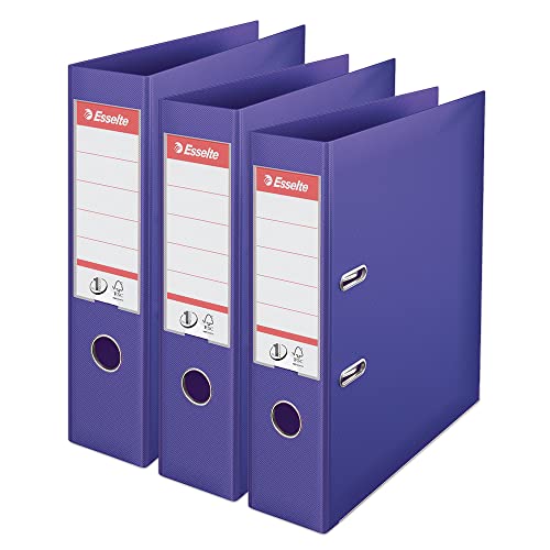 Esselte VIVIDA 624282 Aktenordner, A4, 75 mm Rücken, 500 Blatt Kapazität, PP, Kunststoffdeckel, Aktenordner und Ordner, Violett, 3 Stück, 624282