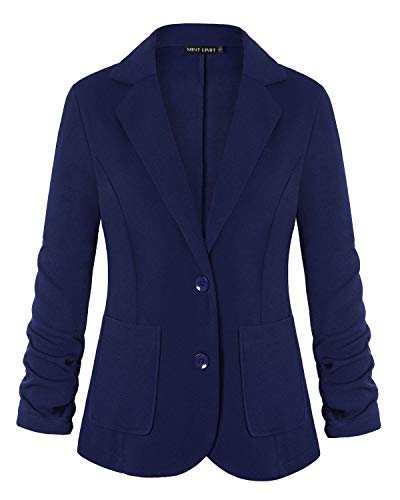 MINTLIMIT Damen Business Casual Notched Revers Seitentaschen Arbeit Büro Blazer Jacke Suit(Marineblau,Größe XL)