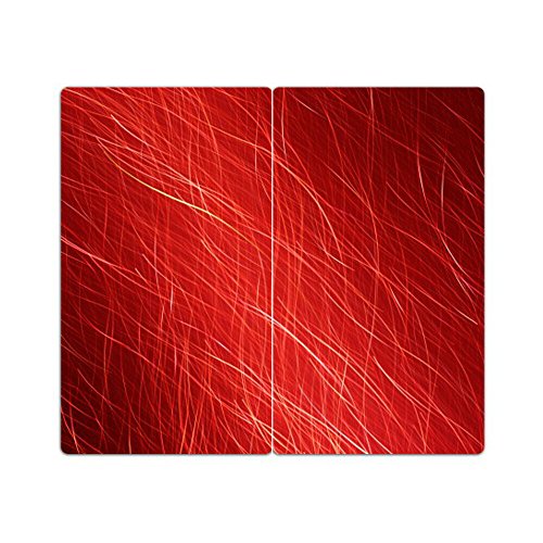DEKOGLAS Herdabdeckplatten Set inkl. Noppen aus Glas 'Muster rot', Herd Ceranfeld Abdeckung, 2-teilig universal 2x 52x30 cm