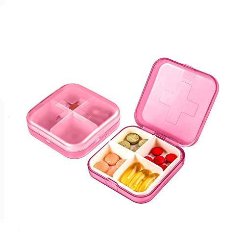 SkVLf Kompakte rosa Vitamin-Fischöl-Pillendose für Reisen, Geldbörsen und Taschen – 4 Fächer x 2