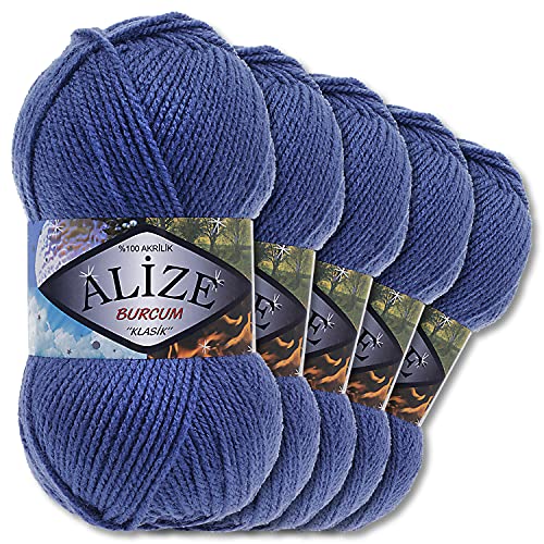 5x Alize 100 g Burcum Klasik Wolle (Marineblau 353)