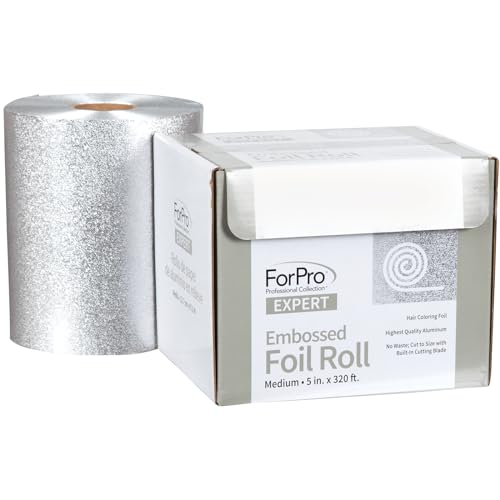 ForPro Expert Geprägte Aluminiumfolienrolle, Haarfolien für Farbanwendungen und Hervorhebungen, Silber, Medium, 12,7 cm. x 97,5 m