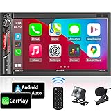 aboutBit 2DIN Car Radio with Mirrorlink: Apple Carplay Android Auto for GPS Navigation - Bluetooth 5.0 | 7 Inch Capacitive Touchscreen | External Mic | 16-Band EQ | AM FM | AUX SD USB | SWC