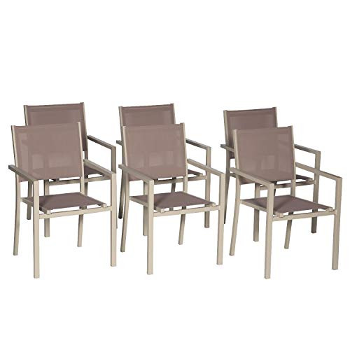 Happy Garden Set aus 6 Stühlen aus Aluminium in Taupe - Textilene in Taupe