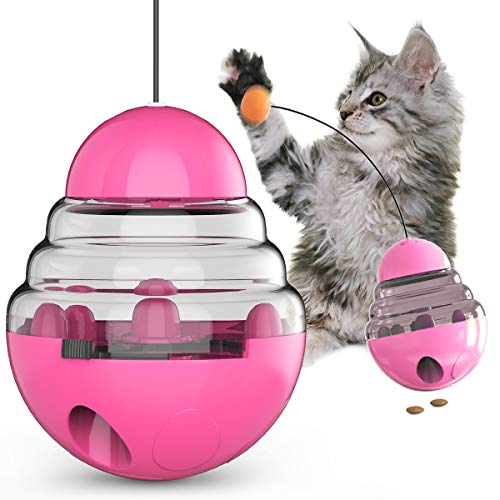NW Shaking Leaky Ball Katzenspielzeug Futterspender Funktion Interagieren mit Host Verbesserung der Intelligenz Linderung von Angstzuständen Katzenspielzeug Haustierprodukt Haustierspielzeug (Karmine)