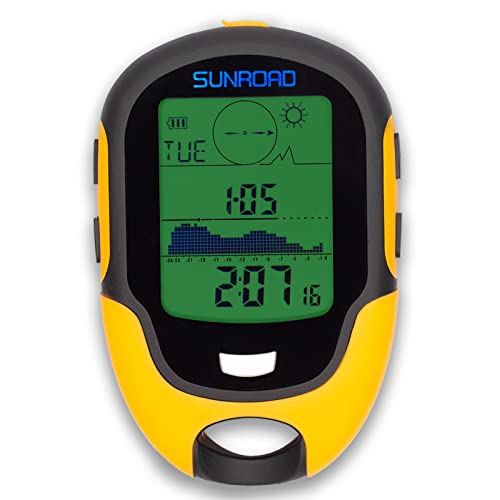 Sunroad Anself Fr500 Multifunktions LCD Digital Höhenmesser Barometer Kompass Thermometer Hygrometer Wettervorhersage Led Taschenlampe, orange, One Size