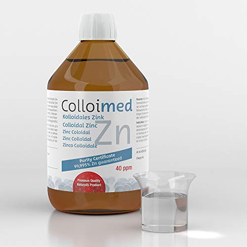 Colloimed Kolloidales Zink 40ppm hoch konzentriert Reinheitsstufe 99,995% in brauner Apotheker-Glasflasche 500ml (Zink-40ppm, 500ml)