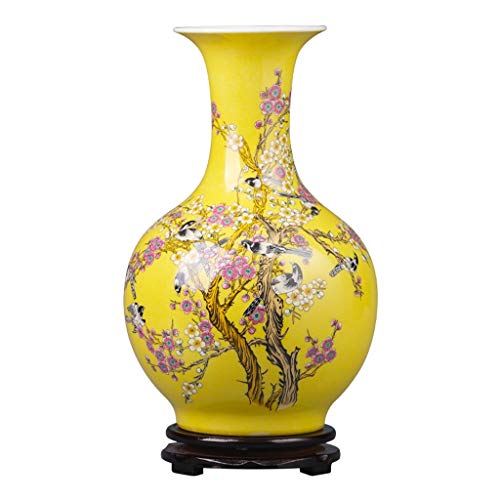 FURUIWUFENG vase Keramik-Vase, chinesische Ornamente, mit Base, Klassische Blumen und Vogel Anstrich, handgemachtes Kunstwerk, Höhe 15,7 Inches blumenvase