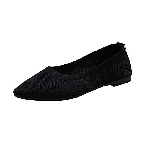 ERLINGO Damen Strick-Ballerinas mit spitzem Zehenbereich, rutschfest, niedriger Absatz, bequem zum Reinschlüpfen, Ballerina, Loafers, leger, niedriger Absatz, flache Schuhe, Schwarz , 38 EU