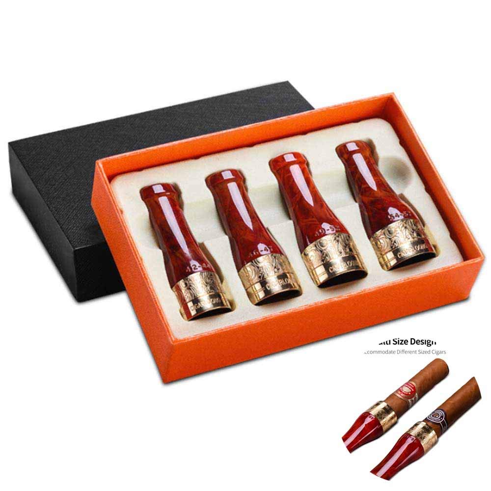 EANSSN 4 StüCk Cohiba Zigarettenspitze, Waschbarer Filter, Aschenbecher-Set Aus Reinem Kupfer, Geschenkbox Mit Gravurmuster