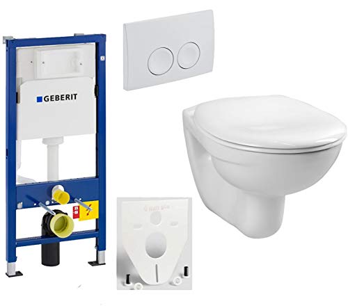 GEBERIT Duofix Vorwandelement Basic + Wand Tiefspül WC LIFE + WC-Sitz + Betätigungsplatte DELTA21