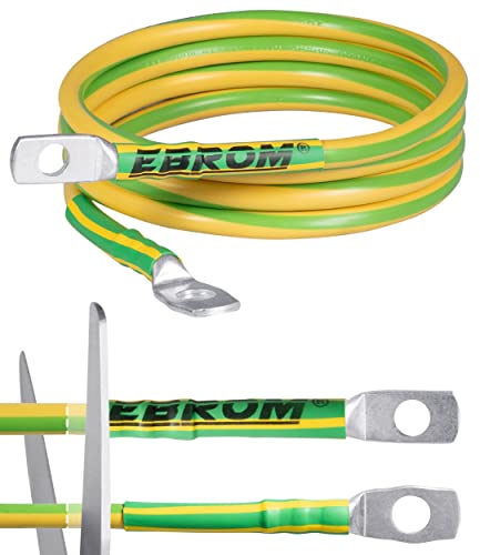 EBROM Erdungskabel - Erdungsleitung H07V-K 16 mm² grün-gelb Erdungsleiter ab 30 cm bis 10 m Länge + Kabelschuhe in den Größen M6/M8/M10/M12 auch kombinierbar - Made in Germany - 16 mm2 für Kreuzerder