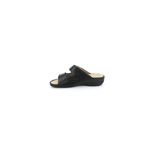 Grunland Dara CE0671 Damen-Slipper, aus Leder, verstellbar, mit herausnehmbarem Fußbett, Schwarz - Schwarz - Größe: 39 EU