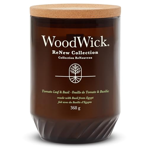 WoodWick ReNew Duftkerze mit knisterndem Docht | Große Kerze Tomato Leaf & Basil | Pflanzliche Soja-Kokosnuss-Wachsmischung | Hergestellt aus recycelten Materialien | Perfekte Geschenke für Frauen