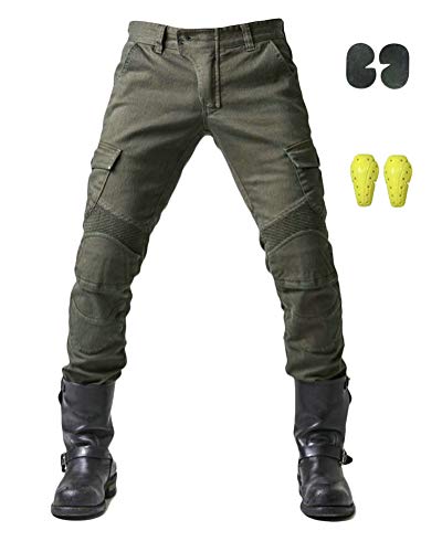 GELing Sportliche Motorrad Hose Mit Protektoren Motorradhose mit Oberschenkeltaschen ，Grün,XL