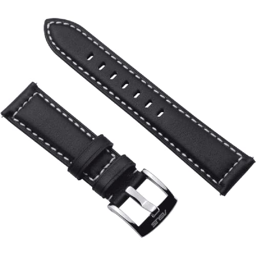 ASUS VivoWatch Ersatz-Armband, kompatibel mit VivoWatch 5, Leder, einfache Installation, Schnalle aus Metall, langlebiges Design, strapazierfähig, schwarz mit weißen Nähten