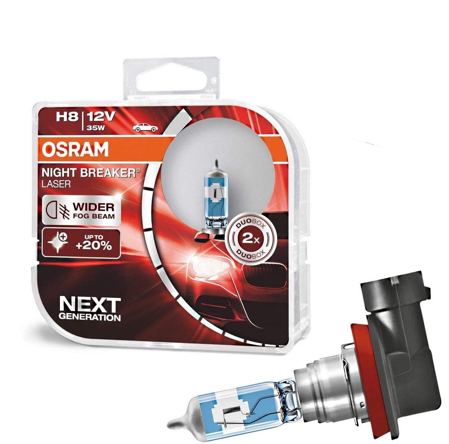 2x Osram H8 35W 12V Night Breaker Laser +150% Next Generation 64212NL-HCB hell Weiß Ersatz Halogen Birne für Scheinwerfer, Fernlicht, Abblendlicht - E-geprüft