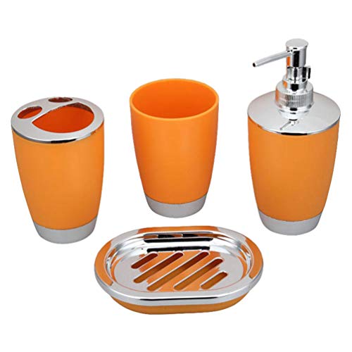 QitunC 4-Stück Badaccessoires Set, Modern Bad Accessoire Set Zahnputzbecher, Seifenschale & Seifenspender, Badezimmer Zubehör Set (Orange, 4 Stück)