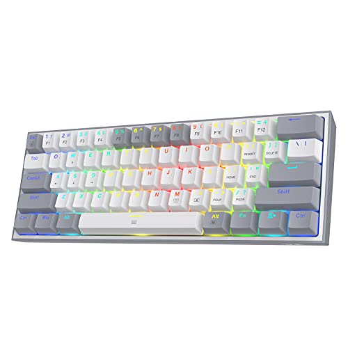 Redragon K617 Fizz 60% Kabelgebundene RGB-Gaming-Tastatur, 61 Tasten Kompakte Mechanische Tastatur mit Weißen und Grauen Tastenkappen, Linearer Roter Schalter, Pro-Software Unterstützt