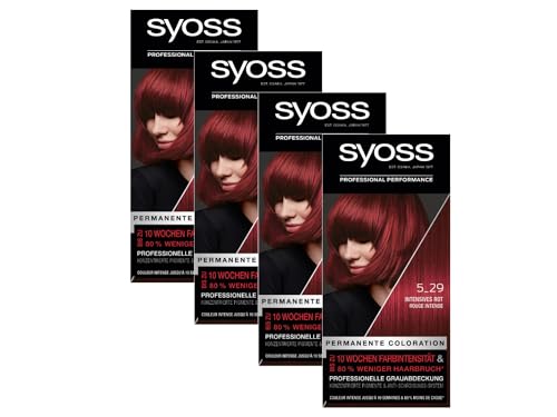 Syoss Color Coloration 5_29 Intensives Rot Stufe 3 (4 x 115 ml), permanente Haarfarbe für bis zu 10 Wochen Farbintensität und 70% weniger Haarbruch*