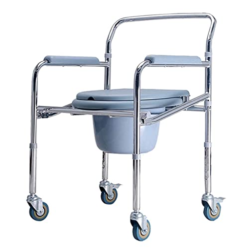 Gehhilfen für Senioren Nachtkommoden, Toilettenstuhl mit Rollen, Badezimmer-Duschstuhl, Aluminium-Nachtkommode, Bad-Toilettenstuhl, Rollstuhltransport-Rollstuhl (4 Räder), r Gehhil