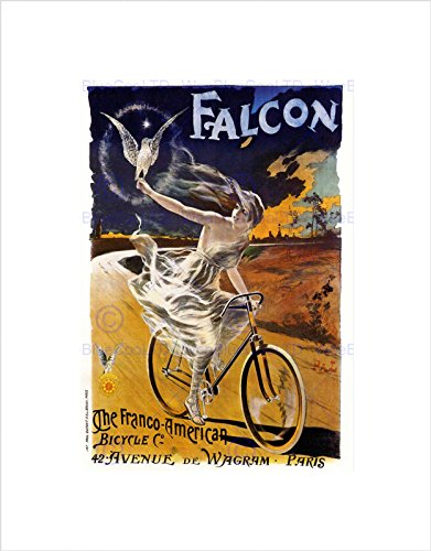 Wee Blue Coo Ad Transport Falcon Fahrrad Girl Bird Hawk Frankreich Wandkunstdruck