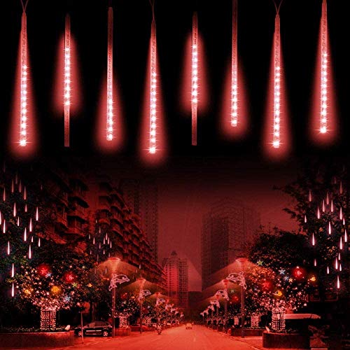 LEDs Meteorschauer Regen Lichter,SUAVER Wasserdichte Regentropfen Solar Licht Garten Lichterketten mit 30cm 10Tube 360LED,dekorative Lichter für Hochzeits Weihnachtsbaum(Rot)