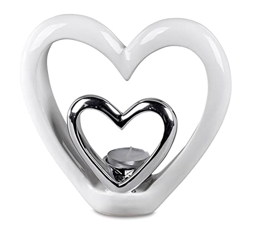 formano Deko Herz mit Teelichthleuchter zum Stellen 19 cm Herz Teelichthalter Dekoration Liebe