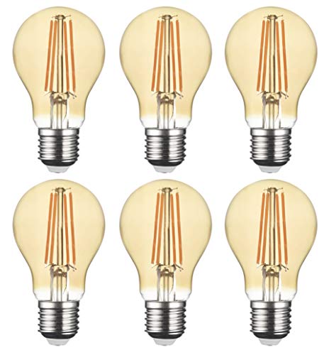 SD LUX LED Glühbirne Base Classic A Lampe E27 Amber glas, 8W 806 Lumen Filament Lampen, ersetzt 75W Glühfadenlampe, 2700K Warmweiß Glühbirnen,Schraube Edison Lampe, nicht dimmbar, 6er Pack