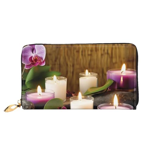 YoupO Kerzen und Orchideen Geldbörse für Frauen Leder Geldbörse mit Reißverschluss Münztaschen Mode Handtasche Tasche, Schwarz , Einheitsgröße