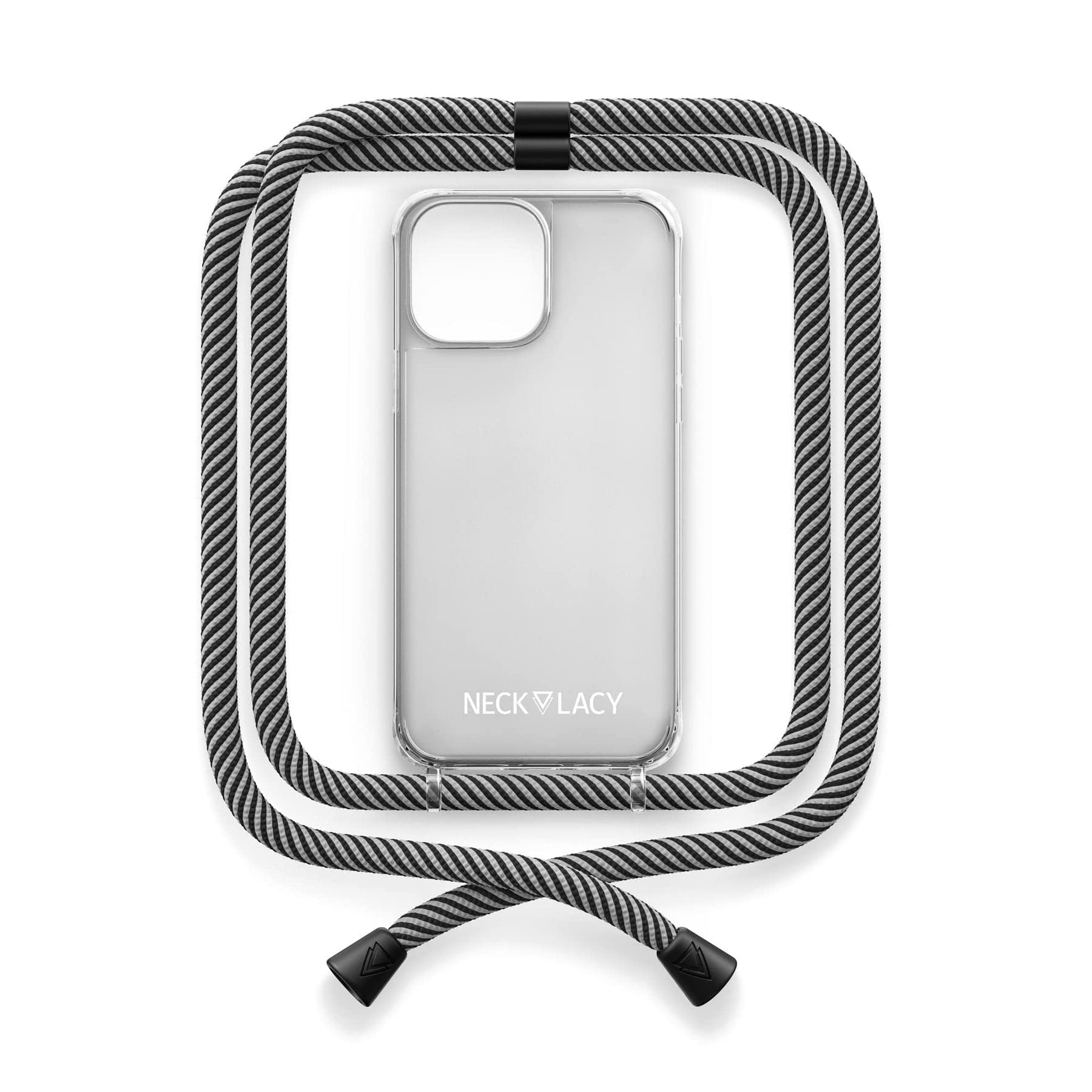 NECKLACY® - Die Premium Handykette für Apple iPhone 14 Pro Max in Glow in The Dark | transparente Handyhülle mit hochwertiger Kordel zum Umhängen - Smartphone Crossbody Case