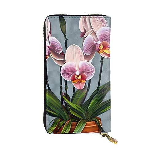 AthuAh Blooming Orchids Lange Clutch-Geldbörse, Damen-Geldbörse mit Reißverschluss, Multi-Karten-Organizer, & lange Geldbörse mit großer Kapazität, Schwarz , Einheitsgröße