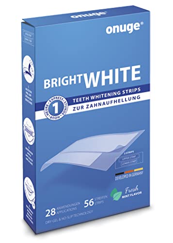Onuge Bright White Teeth Whitening Strips – Bleaching-Strips zur Zahnaufhellung – Ohne Peroxid – 56 Streifen für 28 Tage