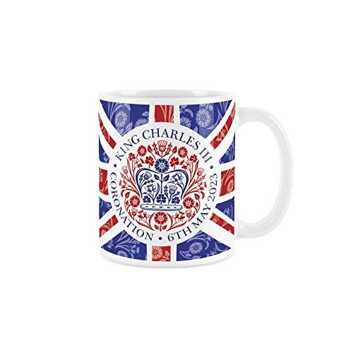 Purely Home King Charles III Coronation 2023 Britische Flagge Tasse – Weiße Gedenktasse Offizielles Emblem Kaffee/Tee Geschenk