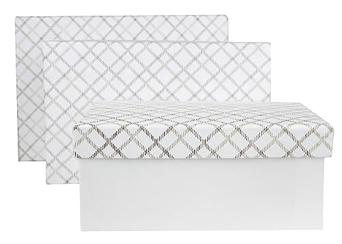 Emartbuy Set von 3 starren rechteckigen Präsentationsboxen aus handgefertigtem Baumwollpapier Geschenkboxen, kariert, weiß, innen weiß