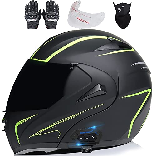 Bluetooth Helm Motorrad Klapphelm Damen Herren, Motorradhelm mit ECE Zertifiziert Integralhelme mit Doppelvisier, Helm Motorrad mit Mikrofon für Automatische Reaktion 55-62cm ( Color : J , Size : M(57