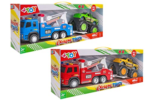 Globo Spielzeug – Straßenretter LKW mit Gummireifen und Gelenkarm, Lichter und Sounds, Auto Big Foot, inklusive Batterien – W'Toy 39859