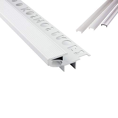 T-40 20° LED Alu Fliesenprofil Treppenprofil Stufen 12mm weiss + Abdeckung Abschlussleiste Fliesen für LED-Streifen-Strip 2m milky