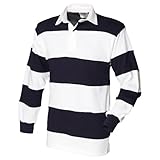 Front Row Rugby Polo-Shirt, langärmlig, gestreift (Xlarge) (Weiß/Marineblau)