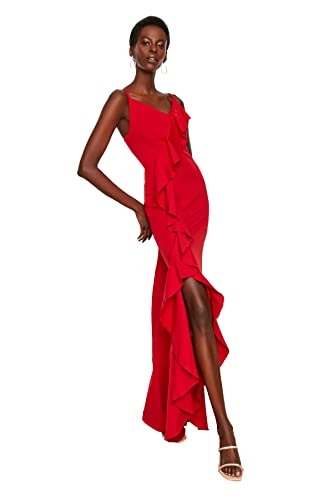Trendyol Damen Gedetailleerde avondjurk en afstudeerjurk Formal Night Out Dress, Rot, 34 EU