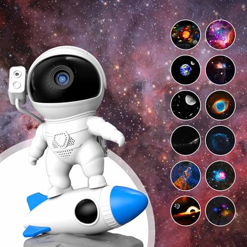 Fulluky Astronaut Sternenhimmel Projektor mit Nachtlicht, Galaxy Light mit 12 Lenses, Astronaut Projektor Kinder und Erwachsene,Sternenhimmel Projektor (Rakete)