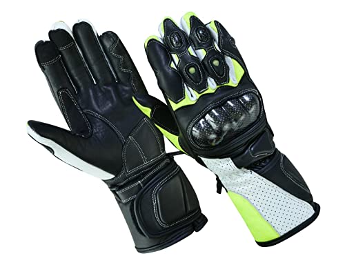 Motorrad Handschuhe Sommer Leder Sport Carbon, Herren Motorradhandschuhe mit Protektoren, Schwarz Sommer (L)