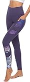 Persit Sporthose Damen, Yoga Leggings Laufhose Yogahose Sport Leggins Tights für Damen Violett-M